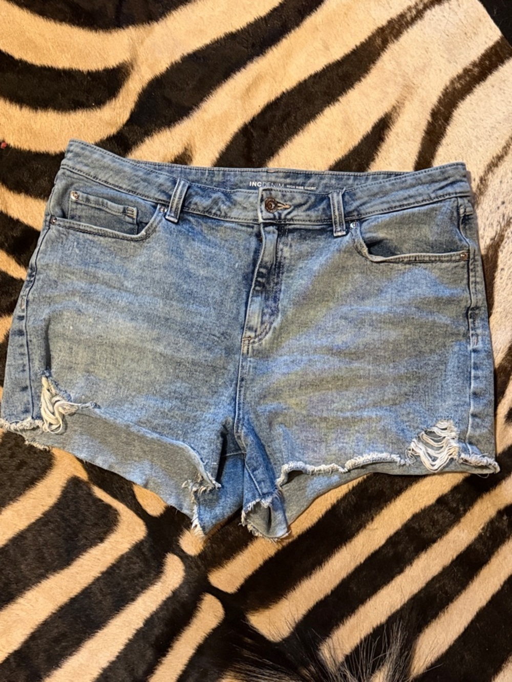 INC International Concepts Light Blue Distressed Denim Jean Shorts